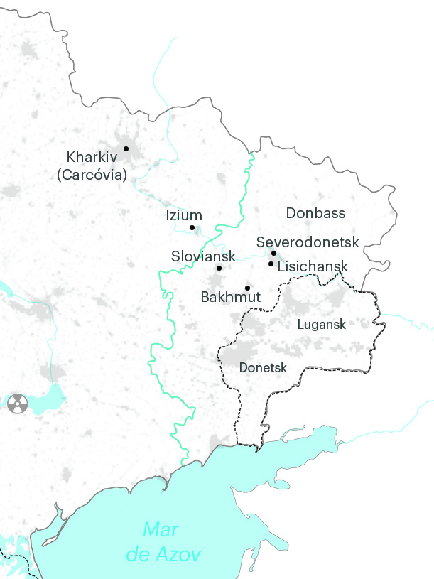 Mapa da zona Este da Ucrância