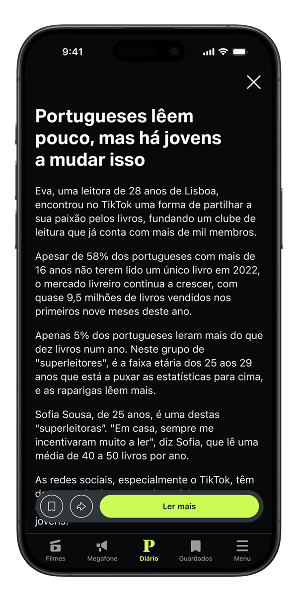 Imagem da aplicação gen P com os resumos das notícias