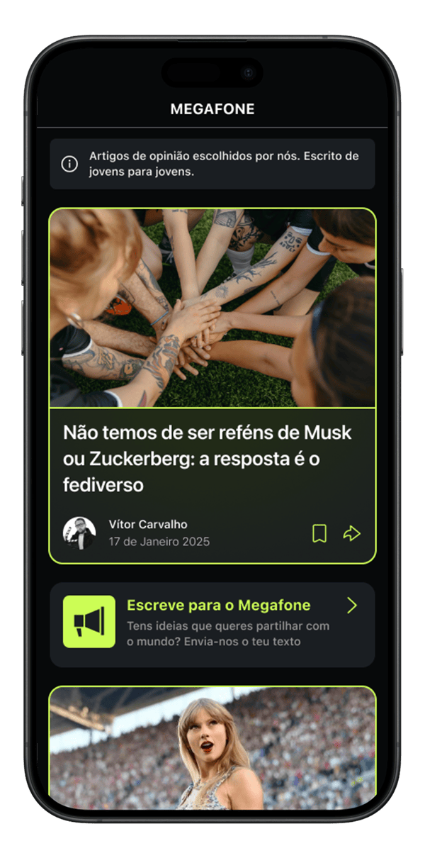 Imagem da aplicação gen P com notícias do megafone
